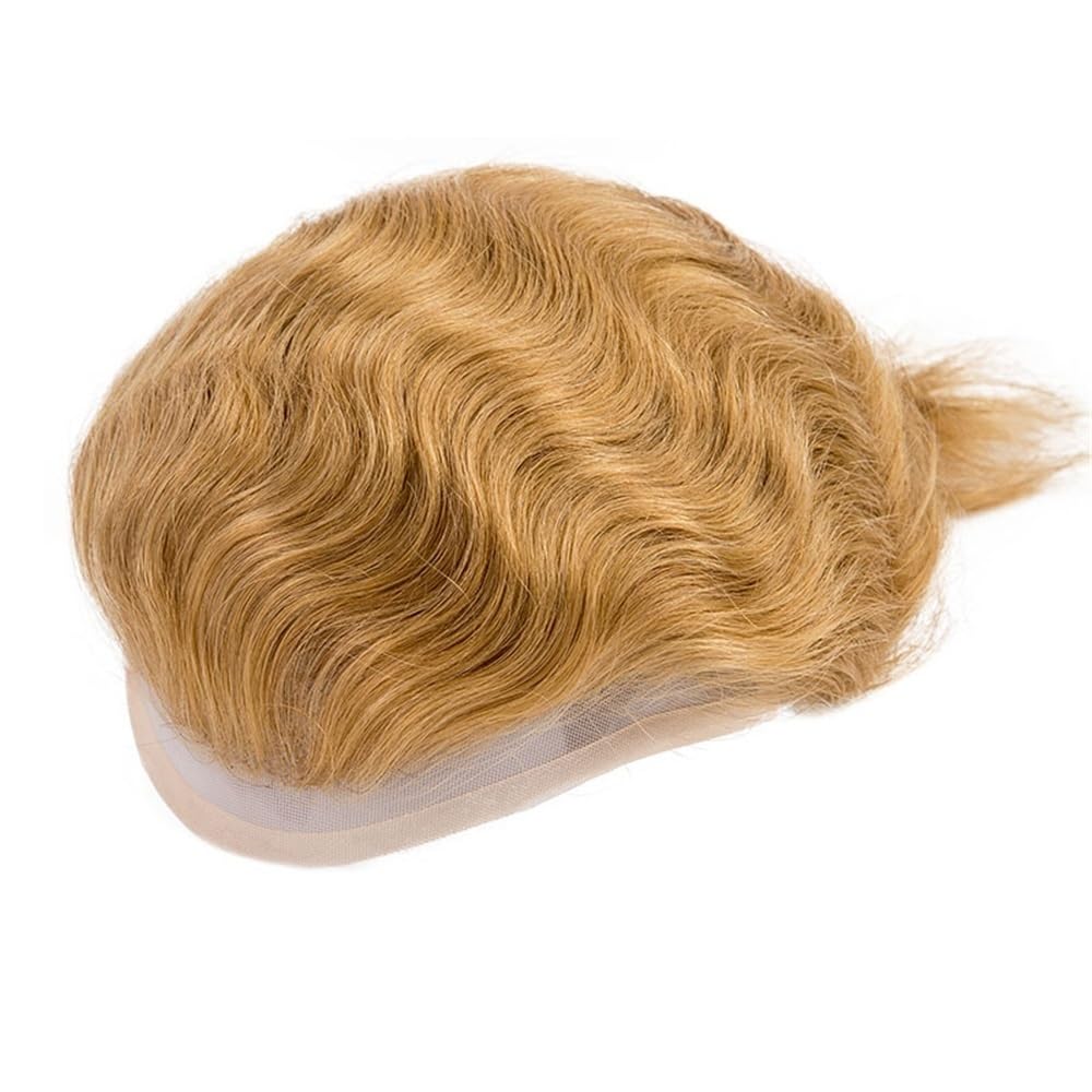 Men's Toupee Parrucca da uomo con base in PU e parte superiore monocromatica in capelli umani biondo miele n. 21 in pizzo frontale