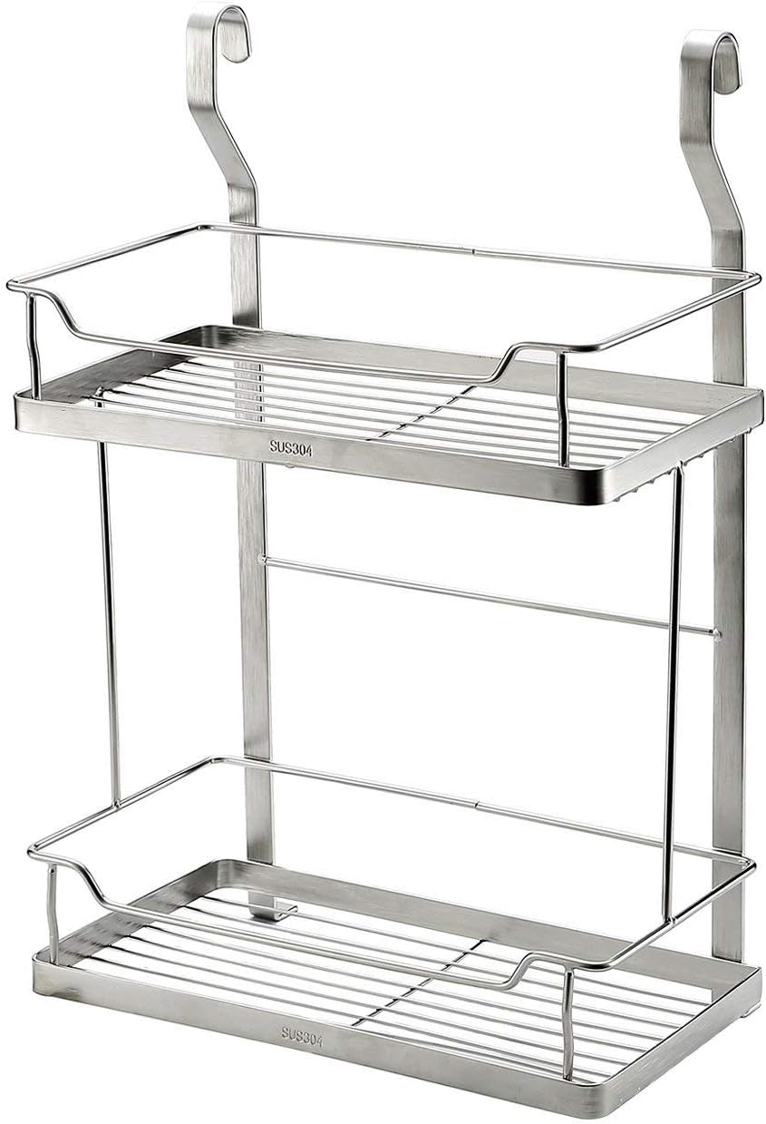 Kitchen 2 Tier Spice Rack Stainless Steel Wall Mounted Jar Holder Kitchen Cupboard Storage Shelf Bathroom Organiser
