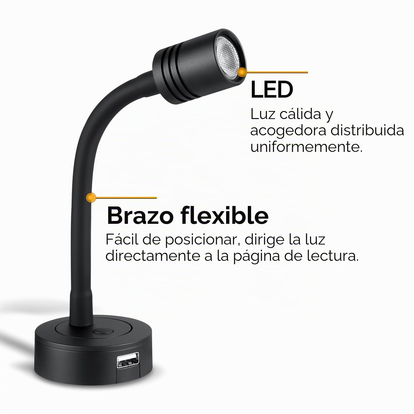 2 x Lámpara de lectura LED 12V Camper Junto a la Cama Negro Pared Regulable Flexible Cuello de Cisne DC 24V para Autocaravana Furgoneta Barco Cabina, Equipado USB & Pulsador Regulador