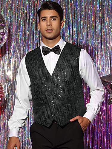 Lars Amadeus Shiny Sequin Vest for Men's V-Neck Party Sleeveless Suit Waistcoat2