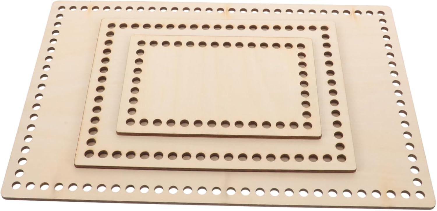 ULDIGI 3pcs Wooden Crochet Base for DIY Crafting Durable Wooden Basket Bottom for Bag and Purse Making Mini Cross Stitch Frame Accessory for Weaving Projects