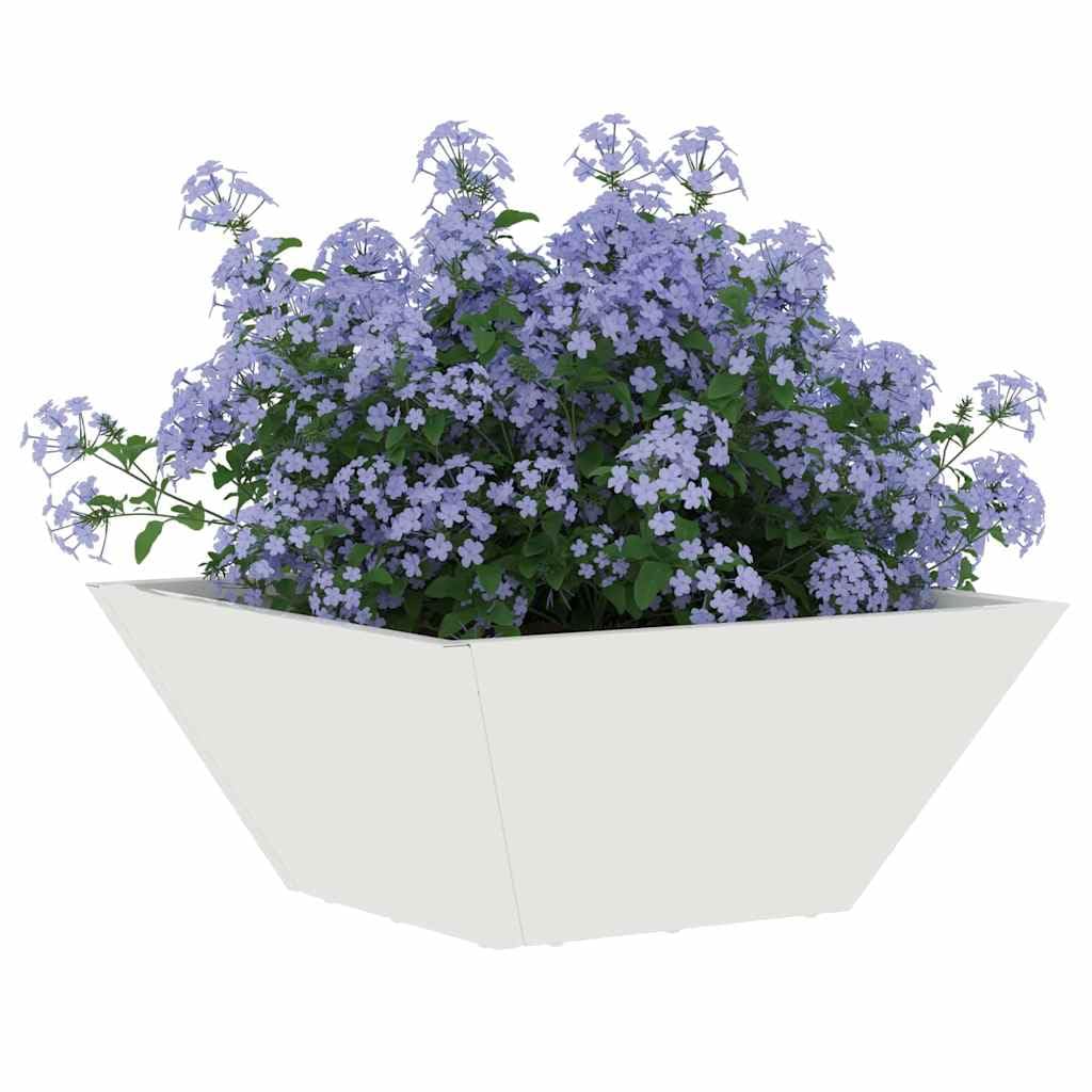 Doniczka ogrodowa Biała 35x35x15 cm Stal zimnogięta Nowoczesna metalowa donica trapezowa na taras i ogród trwała minimalistyczna