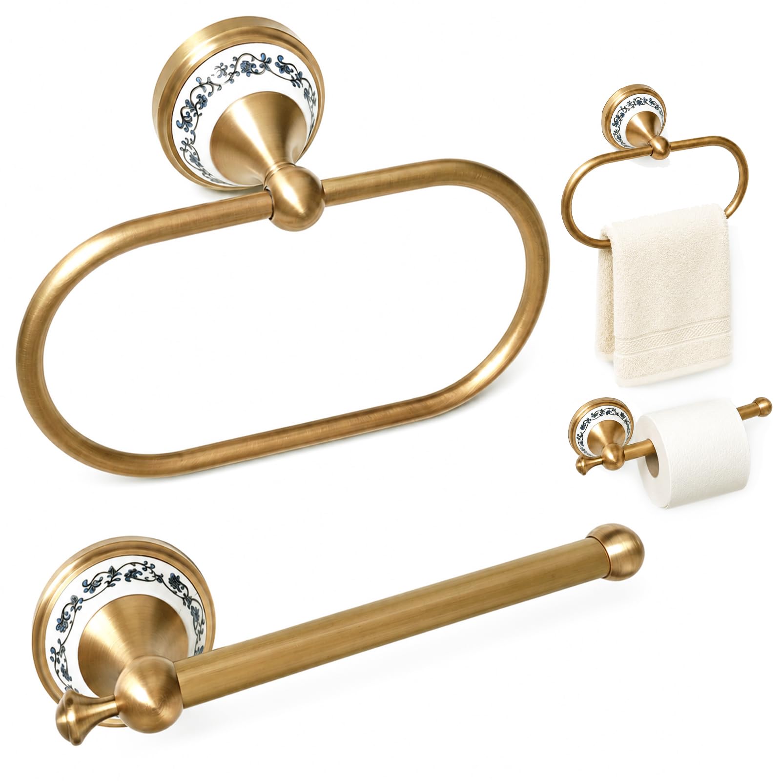 Antique Toilet Paper Holder 2 Pcs Gold Brass Hand Towel Ring Vintage Tissue Roll Set, Wall Mounted Bathroom Paper Hanger Hardware Decor Accessories(Oval) — Amazon image 15