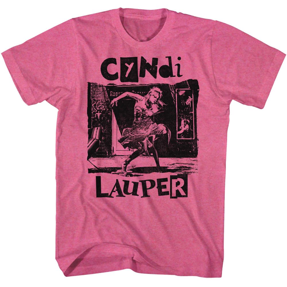 Cyndi Lauper Retro Pink Heather Adult Short Sleeve T Shirt