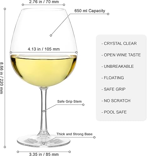 Miniatura 8 de Juego de 2 copas de vino flotantes extragrandes de 22 onzas, vasos reutilizables de plástico Tritan - Vasos versátiles con tallo para uso en