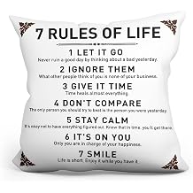 Rustic Inspirational Quotes Pillow Covers - 7 Rules of Life Pillow Case Cushion Cover for Sofa Couch Dorm Room Home Decor Gifts - Best Graduation/Birthday 18x 18Inch