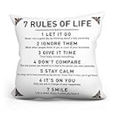 Rustic Inspirational Quotes Pillow Covers - 7 Rules of Life Pillow Case Cushion Cover for Sofa Couch Dorm Room Home Decor Gifts - Best Graduation/Birthday (18”x 18”Inch)