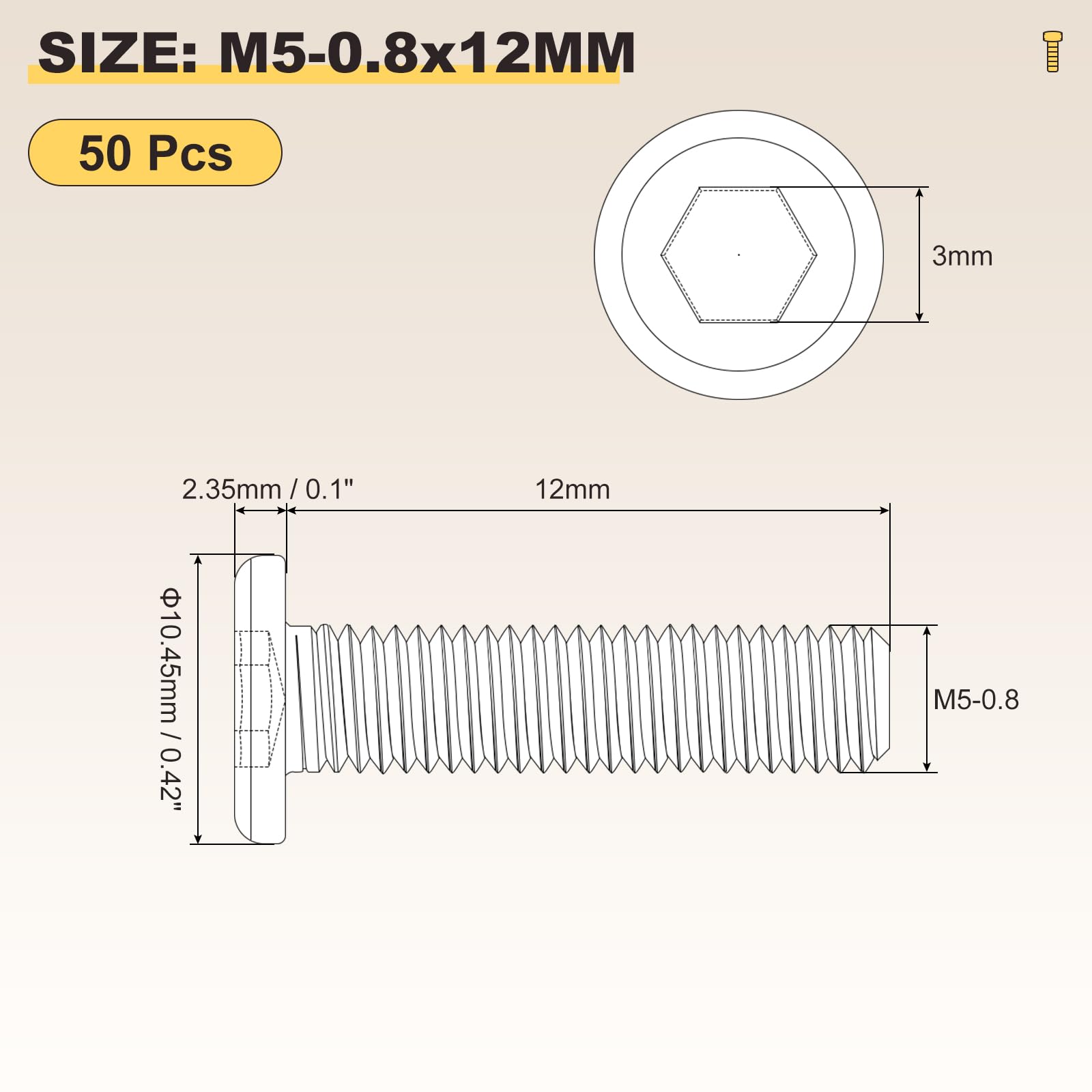 METALLIXITY Flat Head Hex Socket Cap Screws Bolts(M5-0.8x12) 50Pcs, Steel Hex Socket Furniture Bolts Screws - Image 2