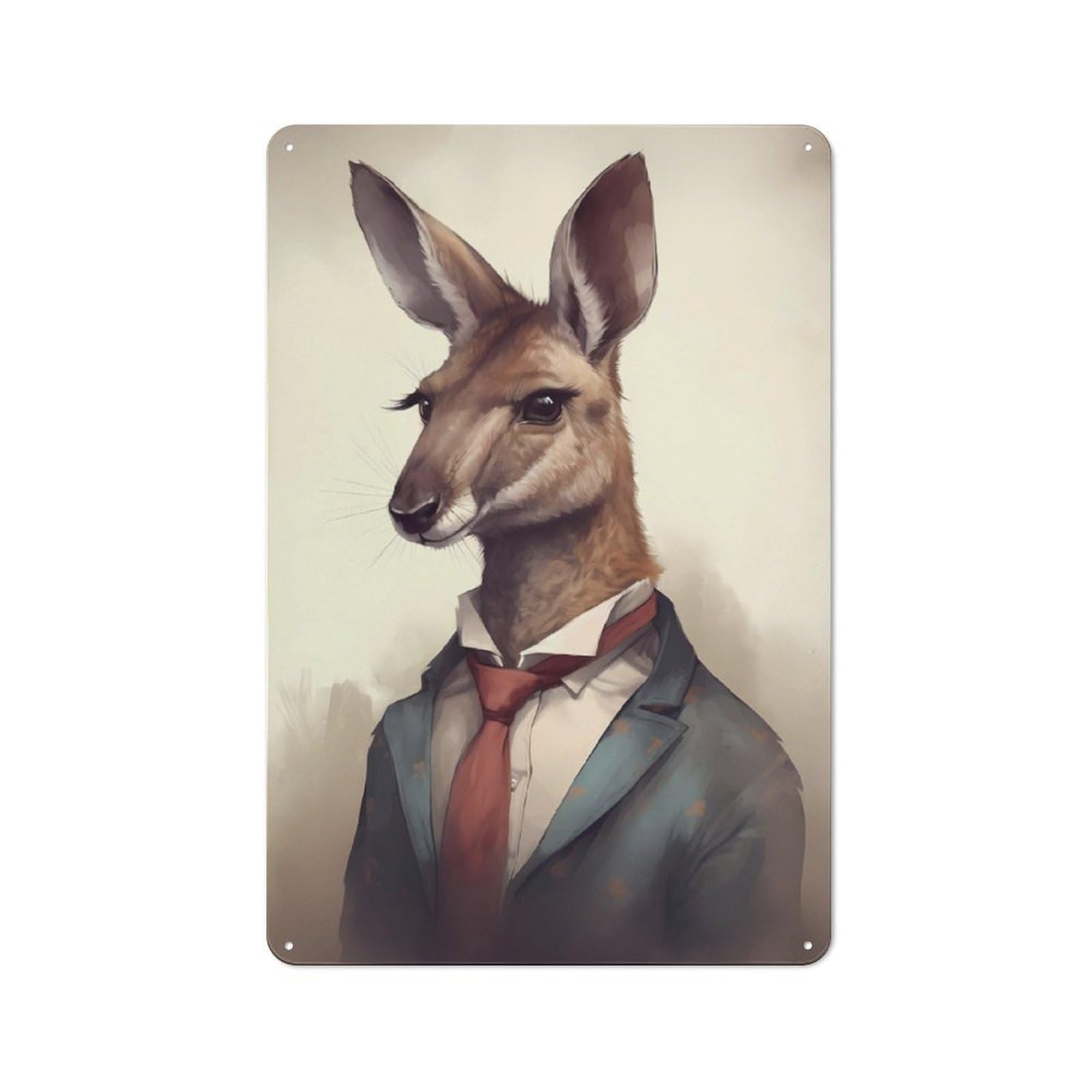 Junmoney Kangaroo Magic Realism 30X20cm Retro-Style Tin Sign With For Café Or Restaurant, Winter Wall Decor For Hospitality Interior Collectors