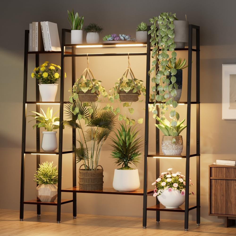 Tall Plant Stand with Grow Light, 55" Plant Shelf Indoor, 6 Tiered Metal Plant Stands Indoor for Plants Multiple, Corner Plant Holders, Black Flower Stands Display Rack for Living Room, Patio