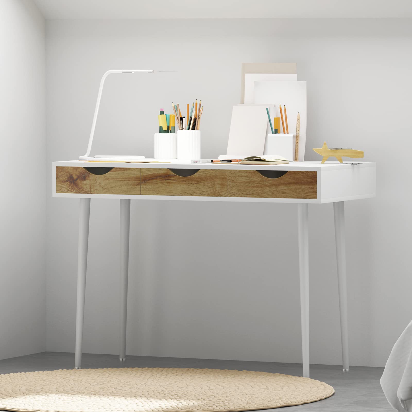 sogesfurniture Schreibtisch Computertisch Modern mit 3 Schubladen, Make-up Schminktisch, Schreibtisch Arbeitszimmer Schreibtisch für Home Office, Schminktisch