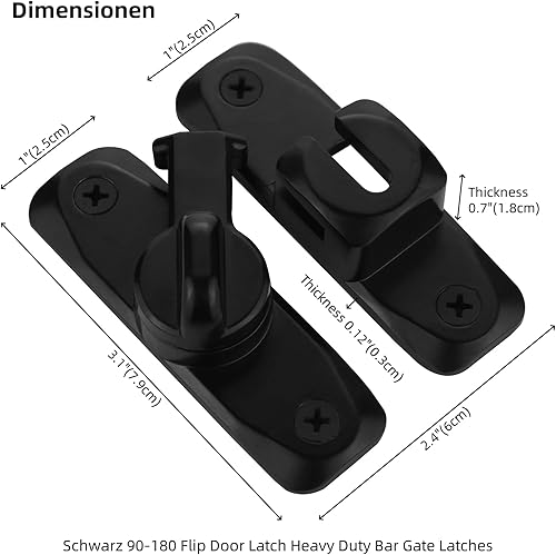 Miniatura 5 de Pestillo de puerta abatible negro de 90 a 180 grados resistente para puerta de barra, cerradura de puerta de seguridad, diseño grueso y antioxidante