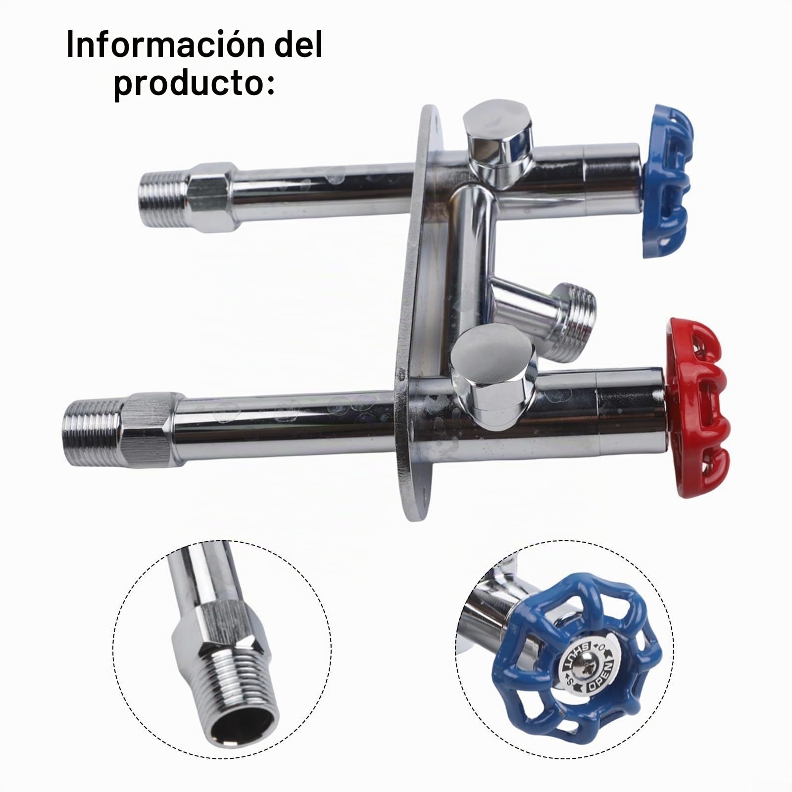 Grifo de agua al aire libre, doble suministro de frío caliente con tubo de hierro de 0.5 pulgadas a rosca de manguera de jardín de 0.75 pulgadas, construcción de latón macizo, montaje horizontal para