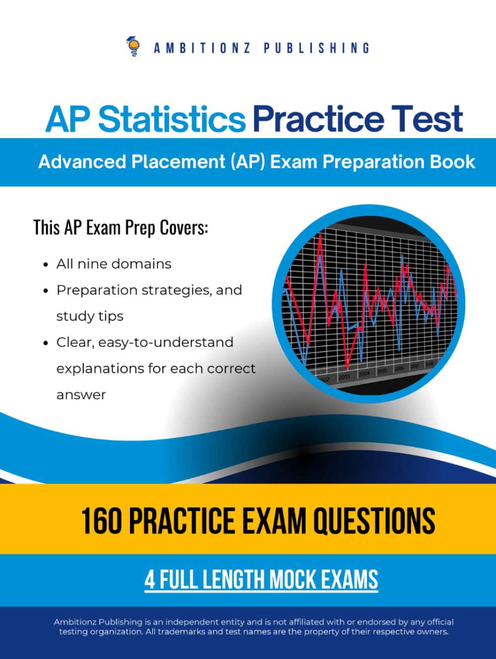 AP Statistics Practice Test: A Practical Test Prep Workbook with 160 Multiple-Choice Questions, 4 Mock Exams, and Clear Answer Explanations to Help You Pass on Your First Try