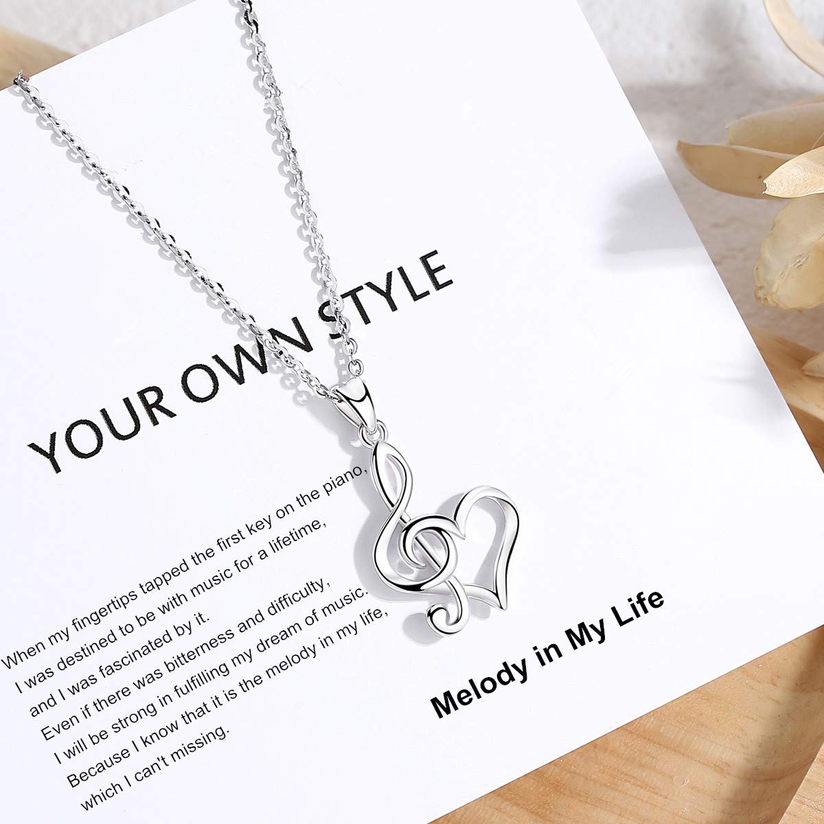 CELESTIA Collar Nota Musical de Plata de ley 925, Corazón y Clave de Sol Colgante, Joyas Regalo para Músicas Profesora Conservatorio Estudiantes de Musica Graduación