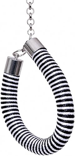 Trendy Bracelet, Black and White Striped, with Silver Chain