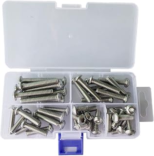 50 Pcs 1/4-20x1/2" 3/4" 1" 1-1/4" 1-1/2" Button Head Socket Cap Screws Assortment Kit，Full Thread 18-8 Stainless Steel Bolts