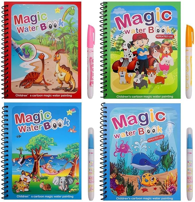 PAVITYAKSH Magic Water Book Magic Doodle Pen, Unlimited Fun with Drawing Reusable Water Activity Pad Reusable Magic Water Quick Dry Book Water Coloring Book Doodle with Magic Pen