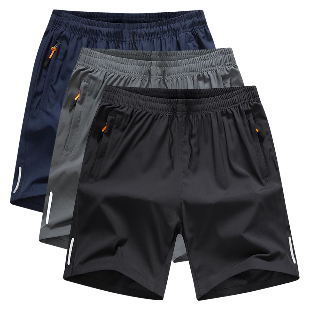 AOOPOO 3 Pack Mens Casual Sports Shorts Loose Fit Ice Silk/Mesh Running Gym Beach Shorts With Zip Pockets, Breathable Men's Fitness Jogging Shorts, Style 1, 3XL