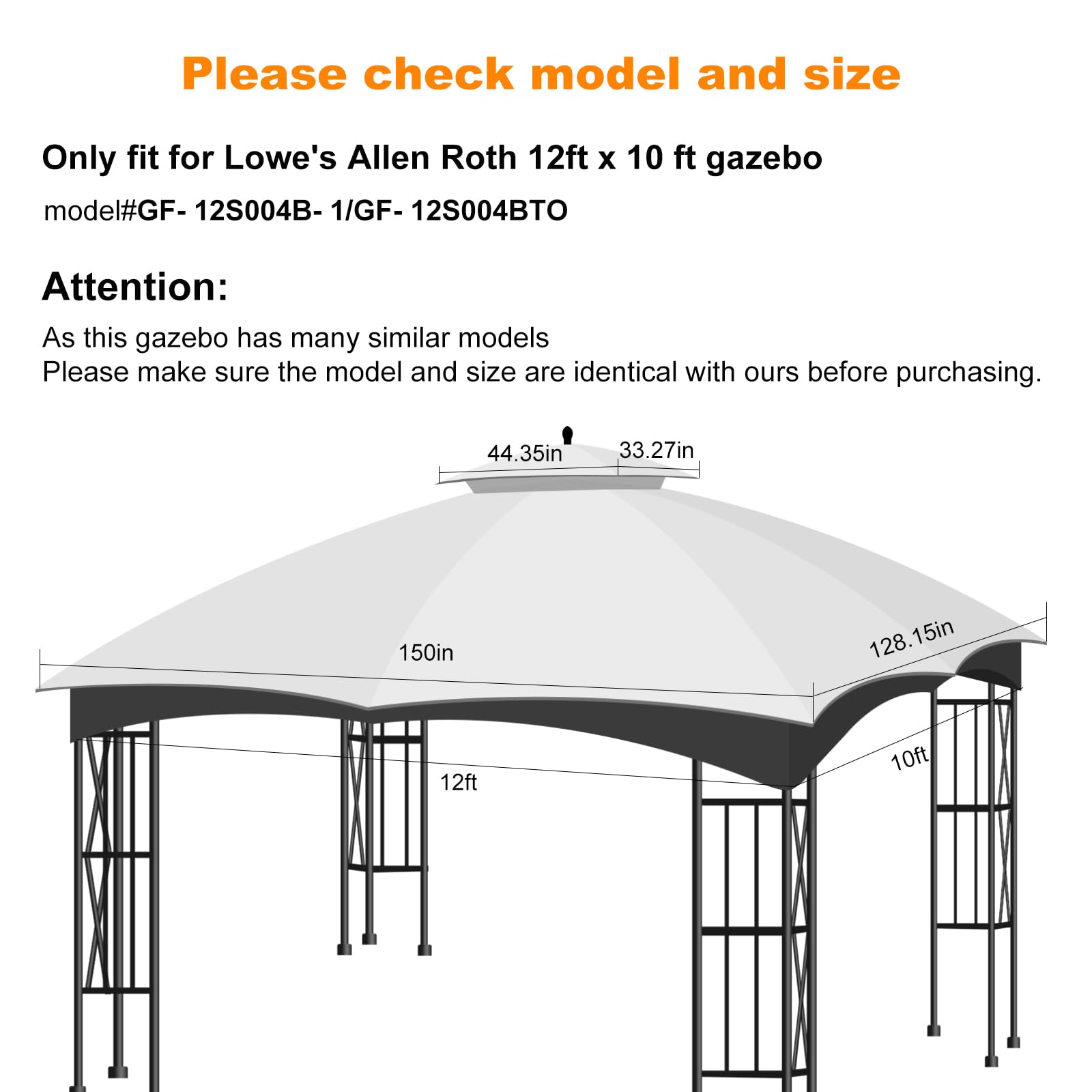 OLILAWN Pavillon-Ersatzdach – 3,4x3,5 M, Doppelschichtig Mit Lüftungsschlitz, Wasserabweisend & UV-beständig, Khaki, Für Lowe's Allen Roth Pavillon