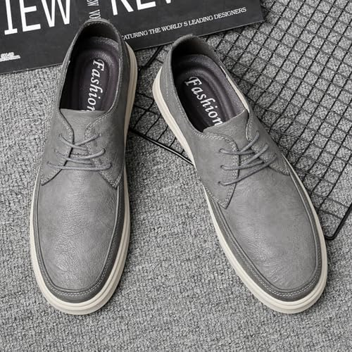 Men's lace - up Leather Shoes, Classic Square - Toe Casual Business Formal Dress Shoes, paired with Contrast - Colored Soles and Minimalist Design.2