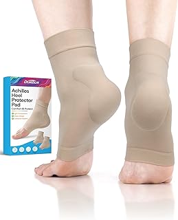 Achilles Tendonitis Heel Protector Socks, One Pair of Premium Padded Compression Gel Sleeve, Achilles Tendon Support Sleeve for Haglunds Bump, Tendonitis, Bursitis and Dry Cracked (Beige)