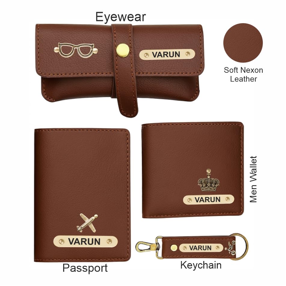 Image of YOUR GIFT STUDIO Customized Leather Men's Wallet Gift Hamper Set | Gift for Man | Gifts for Man | Wallet Accessories Combo Set for Husband Boyfriend Father | Birthday Gift for Men (Brown)