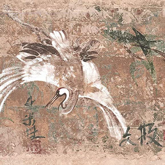 Frise de papier peint motif japonais oiseaux sakura écritures authentiques 15 pieds
