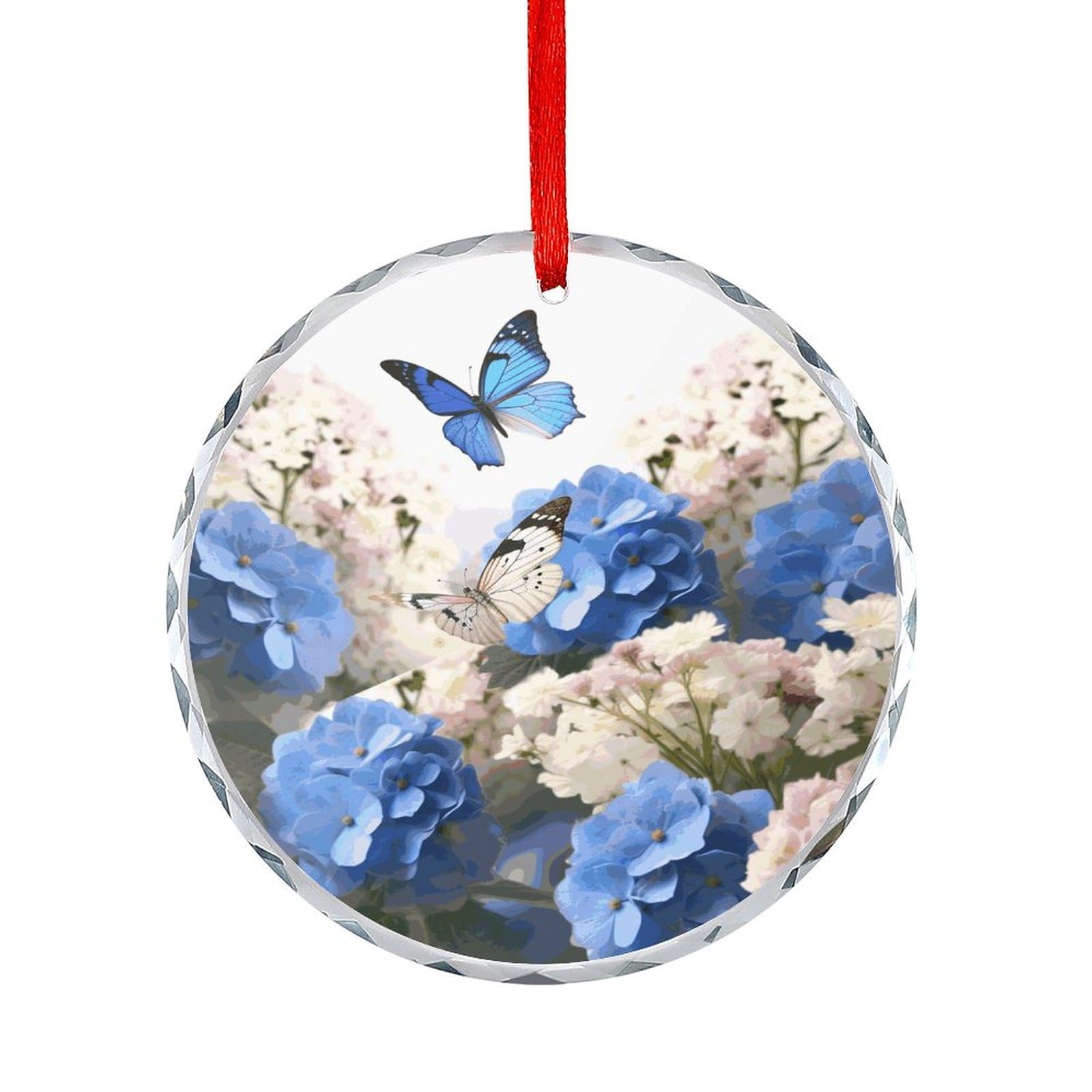 Btcowzrv Style Hydrangeas Daisies Butterflies Round Ornament Hanging Pendant Decor