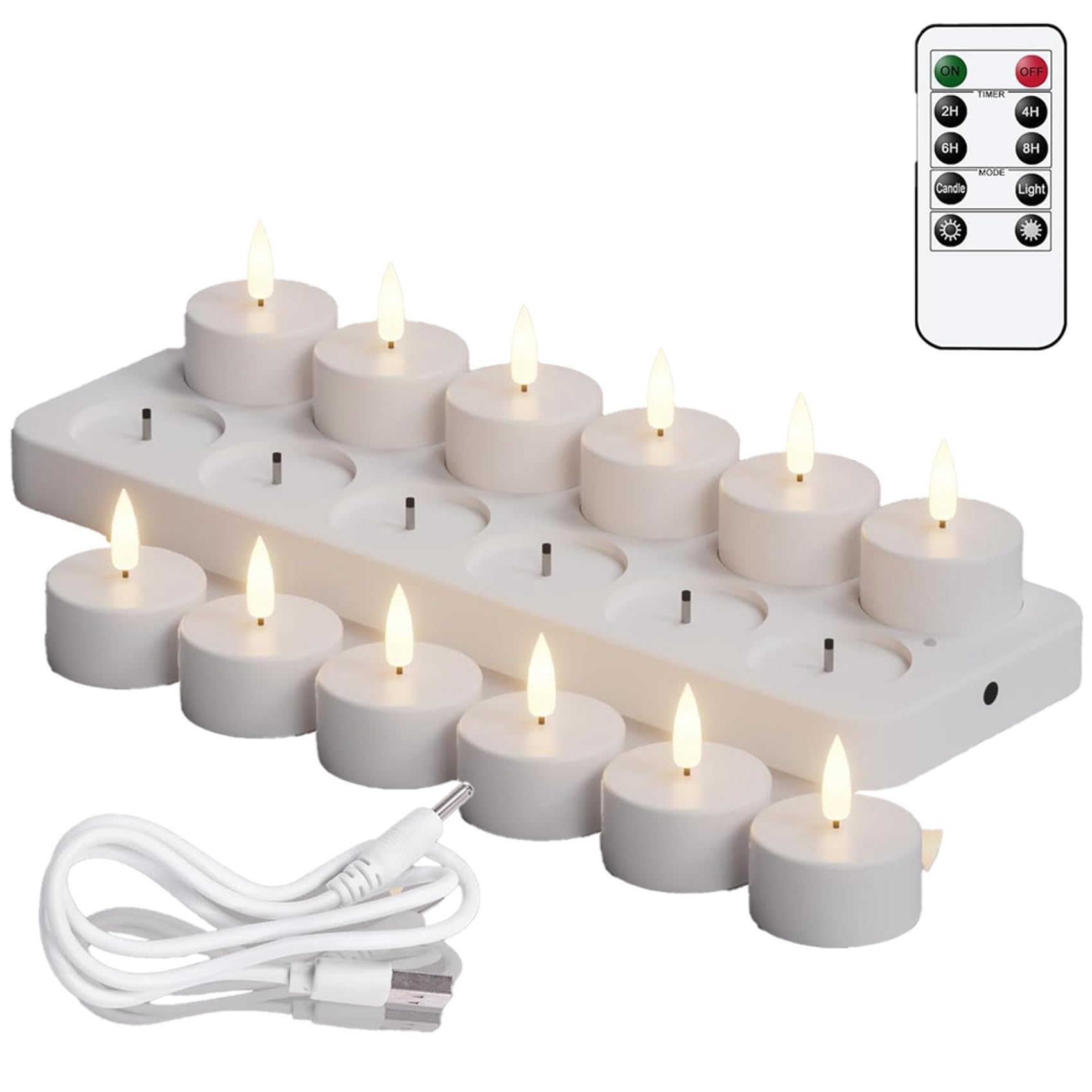 24X Candele da tè Ricaricabili con Timer e, Candele A LED per Centrotavola di Nozze, Decorazioni Natalizie