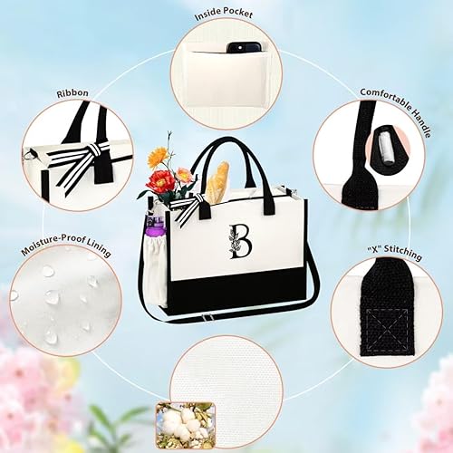 Miniatura 3 de Bolsas de mano con monograma para mujer, bolsa de playa con inicial con lado interior y bolsillo, regalos de dama de honor, regalos para abuela,