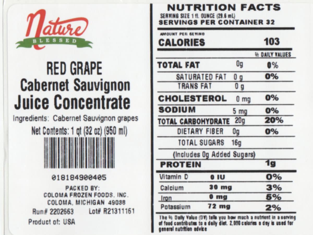 Nature Blessed 100% Pure Cabernet Sauvignon Red Grape Fruit Juice Concentrate - 4 Quarts (4-32 fl oz bottles), Great for Home Brewers, Vintners, Spirits, Smoothies