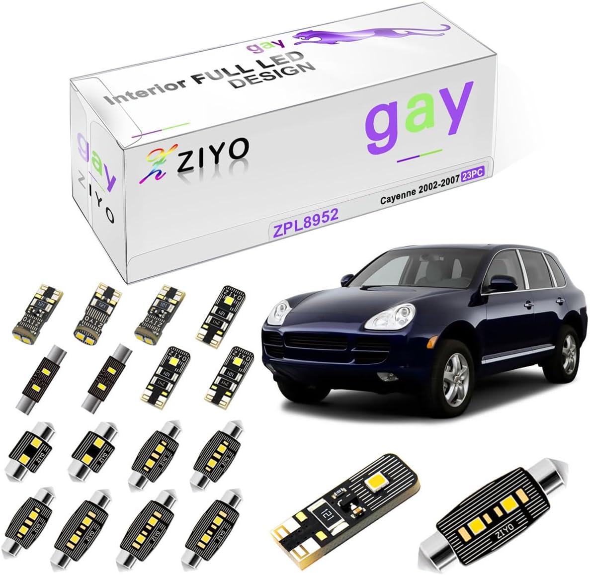 LED Interior Light Kit for Porsche Cayenne 955 2002-2007 Dome Light Bulbs Replacement Package, 6000K Xenon White LED Lights Accessories Upgrade Error Free (23 Bulbs)