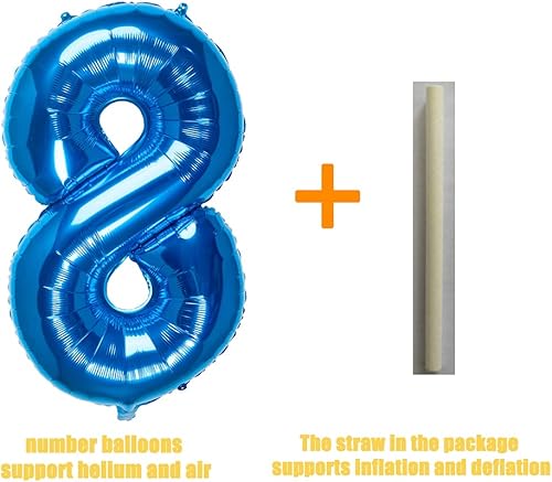 Miniatura 10 de Globos azules de 32 pulgadas con el número 3 de aluminio, suministros de decoración de fiesta de cumpleaños (globo azul número 3)