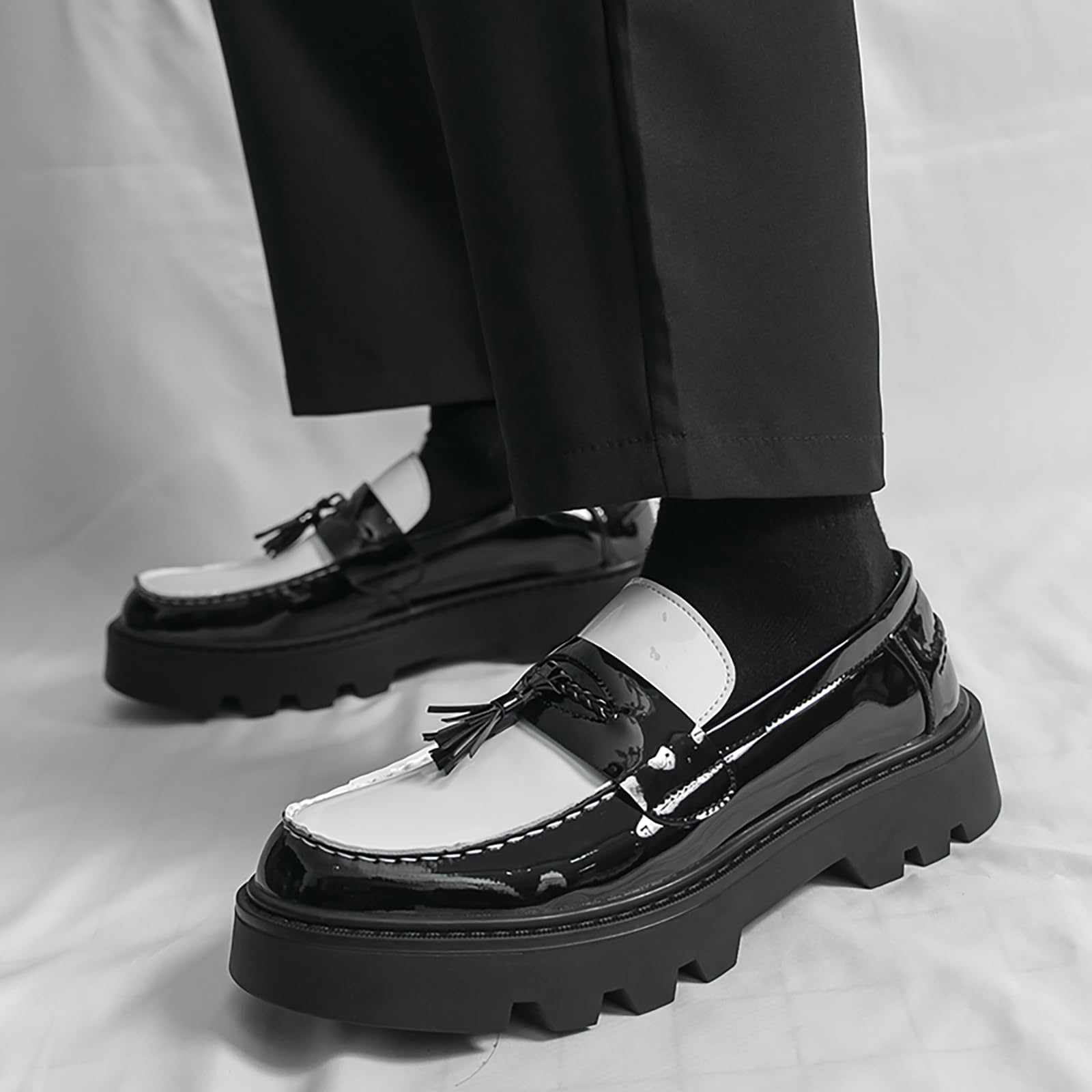 Mocasines De Charol Sintético con Borlas para Hombre Zapatos De Vestir Elegantes Formales De Estilo Business Casual Y Sin Cordones