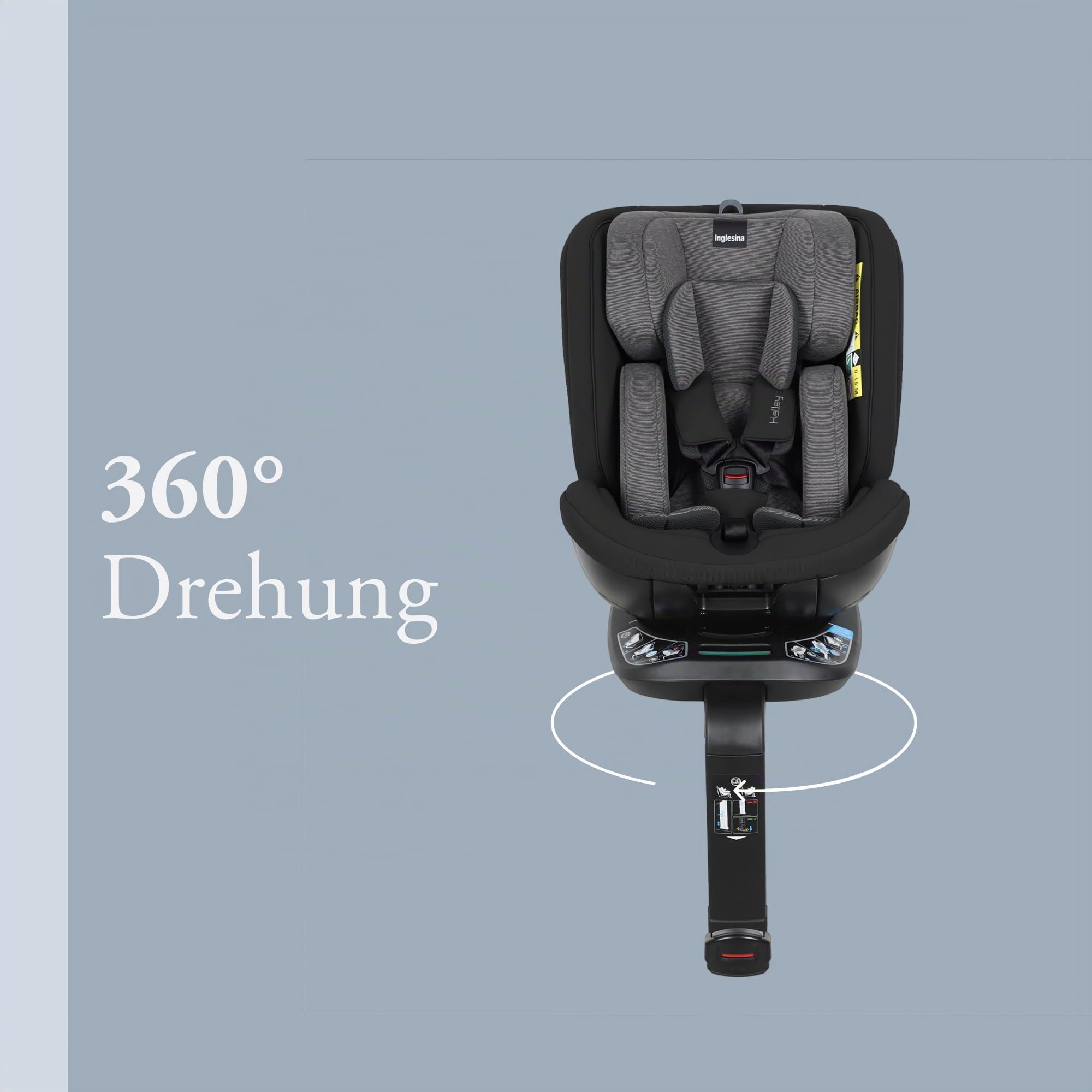 Inglesina Halley Pro, Schwarz, 360° Drehbarer Kindersitz ISOFIX, von 0 bis 12 Jahren (40–150 cm), Verstellbar und Atmungsaktiv, Zugelassen nach ECE R129/03