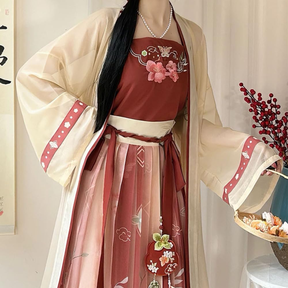 Tradycyjny starożytny chiński kostium Hanfu sukienka w stylu piosenki Hanfu damska czerwona plisowana spódnica z satynową pończochą styl narodowy