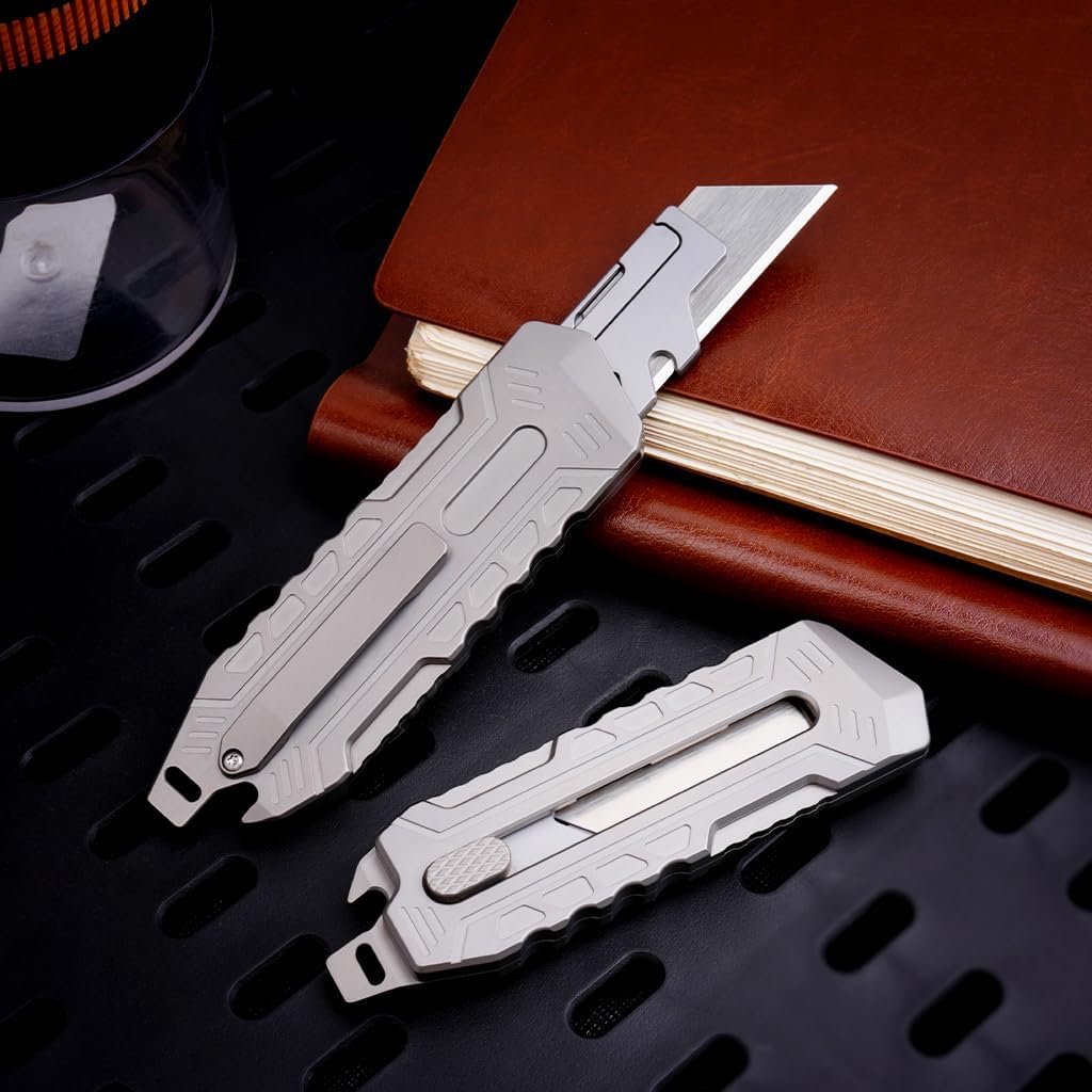 Titanium Retractable Pocket Knife 6-inch Utility Knife Box Opener with 10pcs Stainless Steel Blades