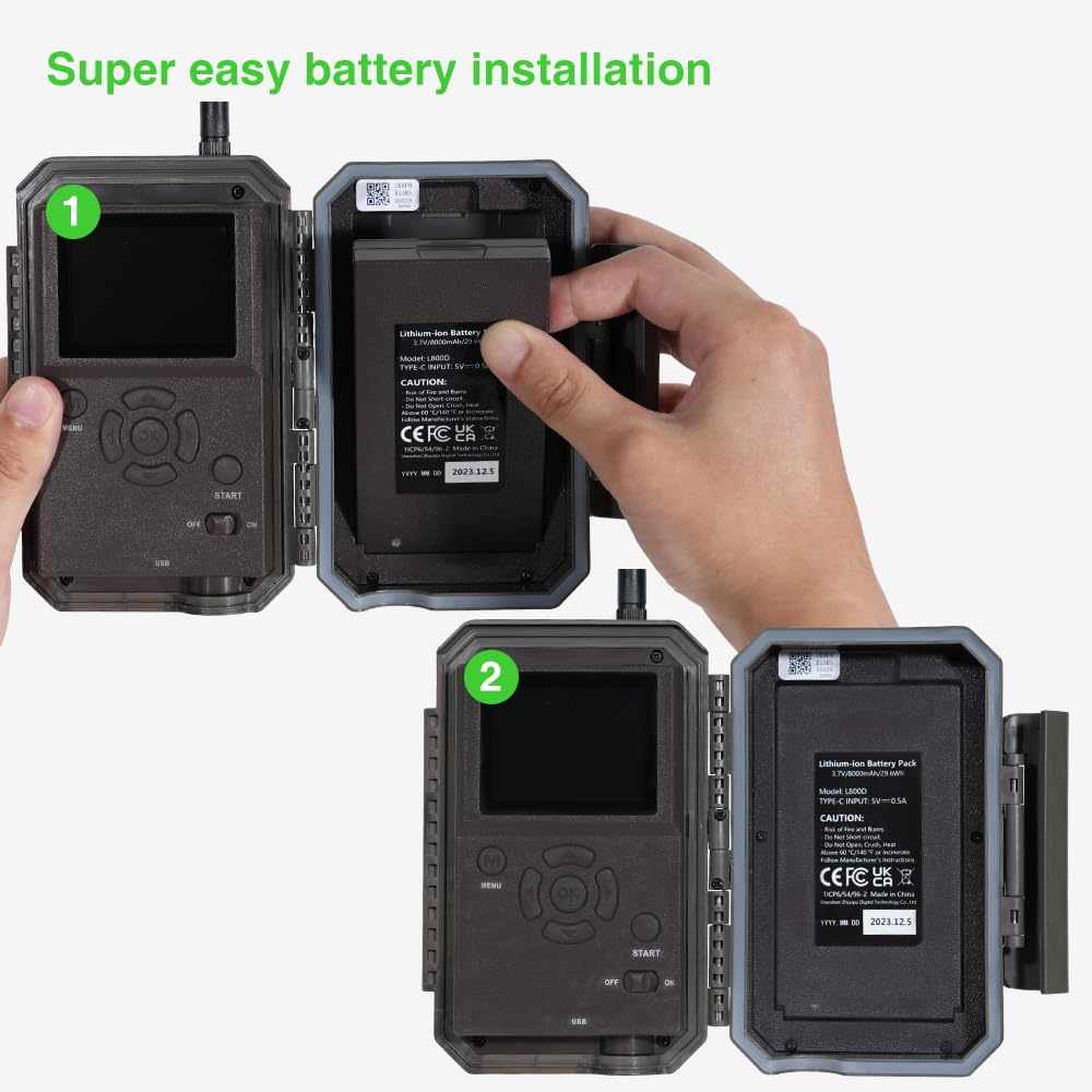 GardePro L800D Batería Recargable de Litio de 8000mAh para Cámara de Caza GardePro E6 2.0 Pro, E6P, E6PMB, E8 2.0 Pro, E8P, E8PMB, E9 2.0 Pro, X50 Pro Max, X70 Pro, Puerto de Carga Tipo-C