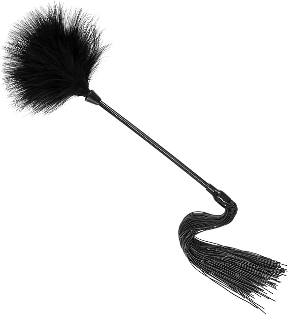 Black Feather Tickler Soft Feather Fur Brush Tickler Duster Silicone Tickle Stick Black Whip Feather Dusters with Tassels for Couples