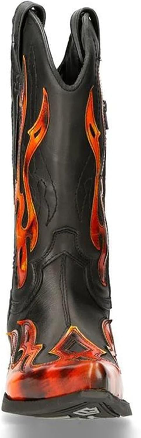 [GUREITOJP] メンズ 乗馬ブーツ ロングブーツ 炎柄 袴ブーツ 冬 ウェスタンブーツ 足細く見え 安定感 防滑 ゴムソール