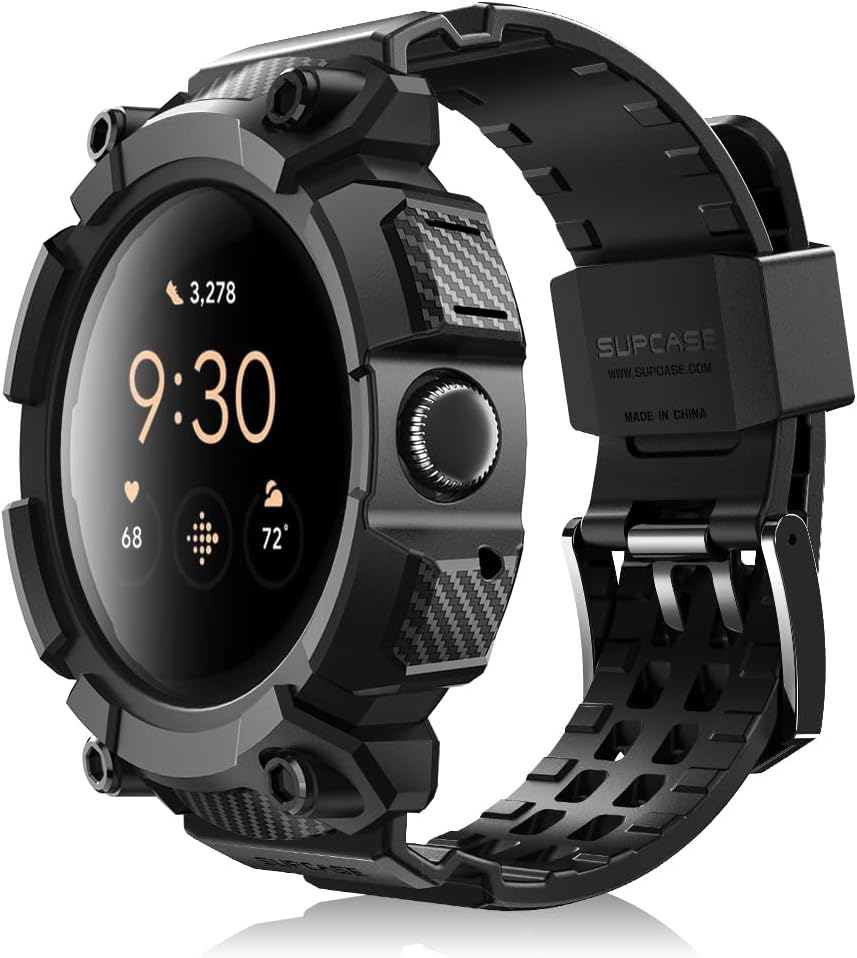 SUPCASE for Google Pixel Watch 3 45mm Case with Band (Unicorn Beetle Pro), [Military-Grade Protection] [Anti-Scratch] Rugged Men Cover with Adjustable Strap Band for Pixel Watch 3 45mm, Black