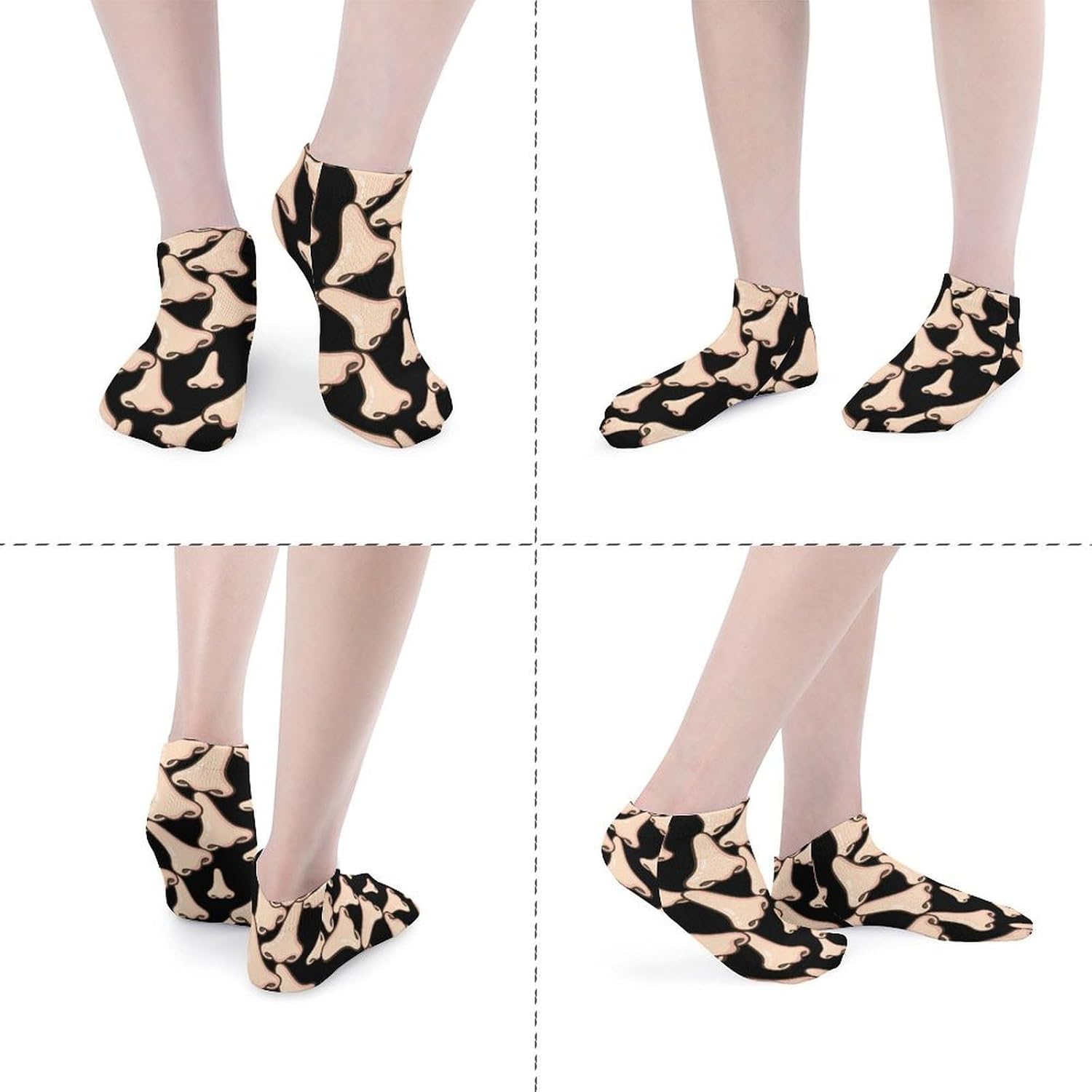 Human Nose No Show Ankle Socks Low Cut Non Slip Flat Boat Line 5 Pairs Set