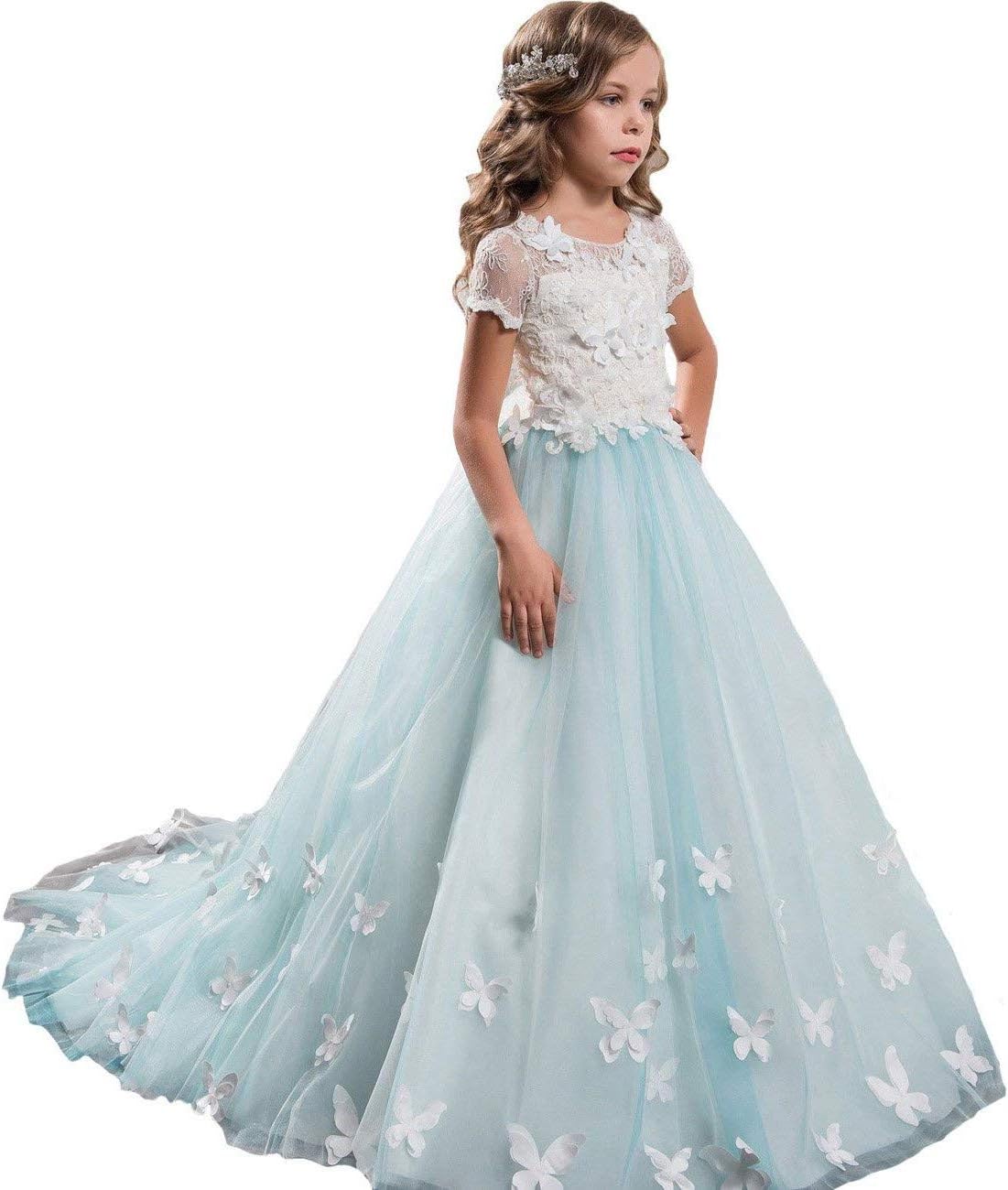 Fancy Girls Pageant Light Blue Dresses 0-12 Year Old L Size 8
