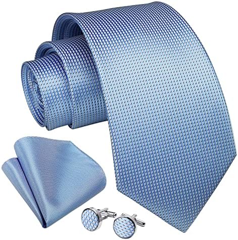 Enlision Mens Tie and Pocket Square Cufflinks Set Solid Color Paisley Tie Floral Necktie with Handkerchief for Wedding Party Formal Business