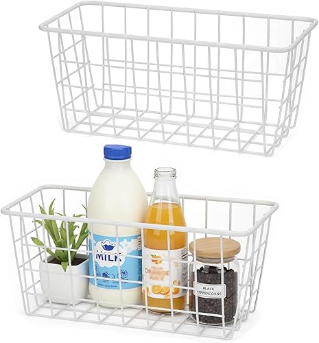 Miniatura 7 de LeleCAT - Juego de 2 cestas de pared colgantes para colgar sobre la puerta del gabinete, cestas de alambre adhesivas para organizar cocina, Blanco