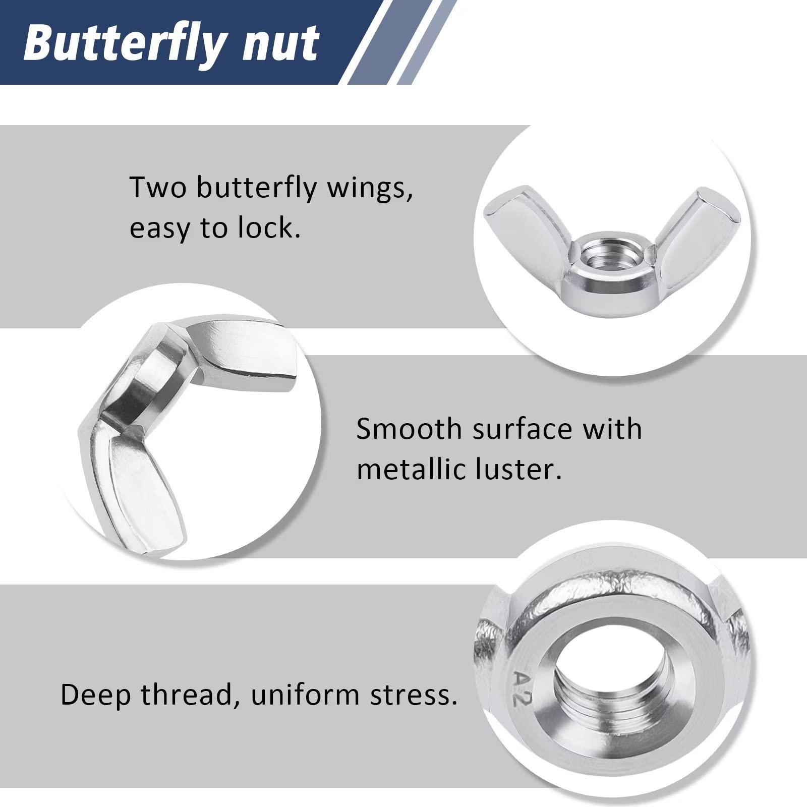 20 Dadi Ad Ala In Acciaio Inox M6-1.00 - Forma Americana Din315 Per