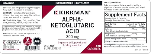 Miniatura 3 de Kirkman - Ácido alfa-cetoglutárico 300 mg - 100 Cápsulas - Apoya el metabolismo - Ayuda a mantener huesos fuertes - Hipoalergénico