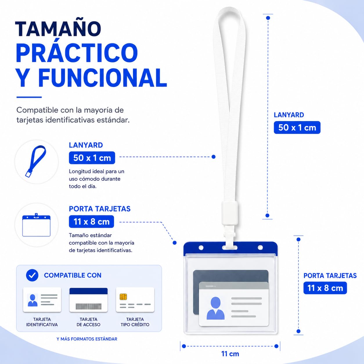 Pack 20 Porta Tarjetas Identificativas con Lanyard Blanco y Funda Transparente 110x80mm