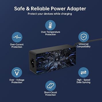 65W Charger Compatible with Lenovo IdeaPad 20V 3.25A USB-C UK Plug